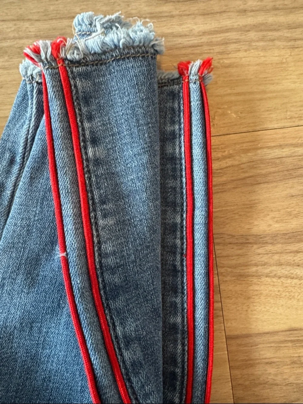 CeCe Slim Skinny Jeans in Medium Blue with Red Stripe - Picture 5 of 5